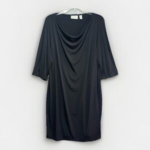 Chicos Dress Black Slinky Stretch 3/4 Sleeve Size 2 Large 12 Little Black Dress